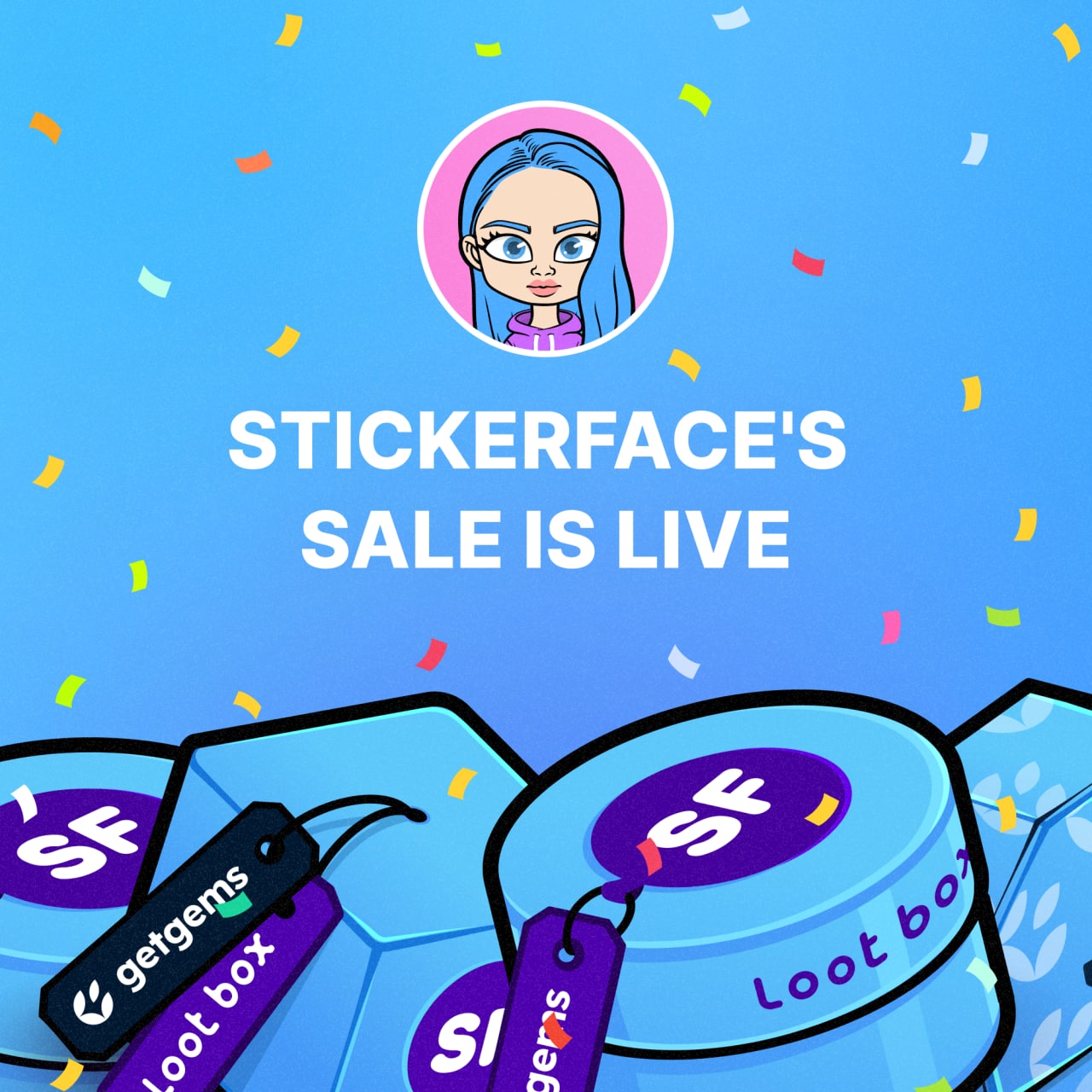 Лого GETGEMS. Stickerface. GETGEMS. Аукцион GETGEMS.