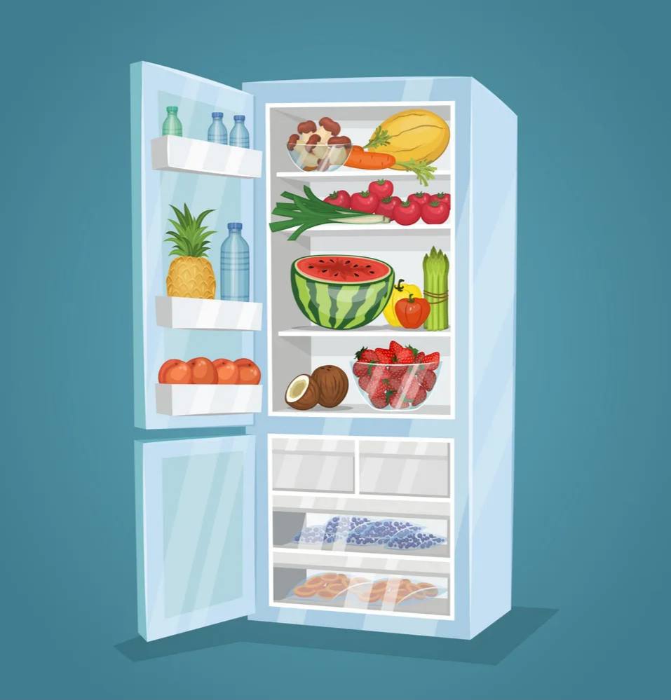 Нарисовать холодильник с продуктами
