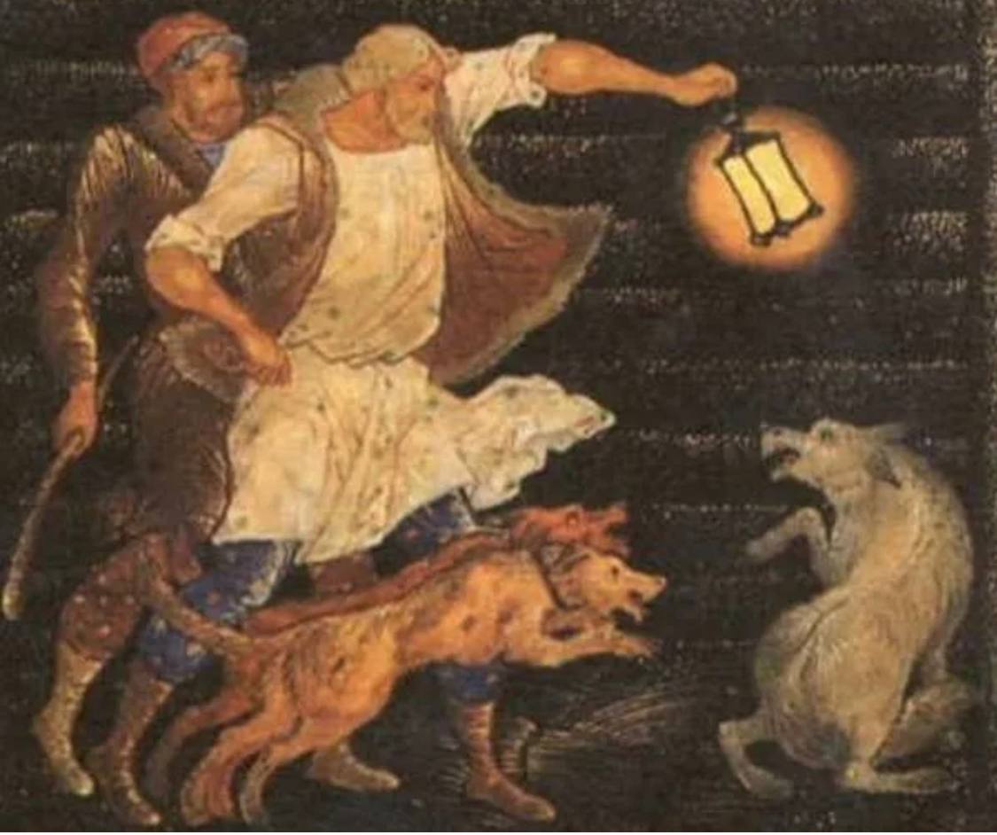 Иллюстрация к басне Крылова волк на псарне